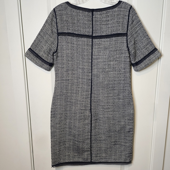Magaschoni Navy White Tweed Textured Short Sleeve Lace Trimmed Mini Dress Size 6 - Picture 2 of 15